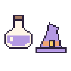 Pixel art Potion et Chapeau de sorcière pointu, grille 48 × 48