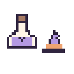 Pixel art Potion kawaii 16 × 16 et Chapeau de sorcière simple 10 × 10, grille 32 × 32