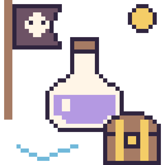 Modèle de pixel art Potion en aventure pirate sur une grille de 40 par 40 cases