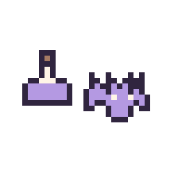 Pixel art Potion simple 10 × 10 et Chauve-souris simple 12 × 12, grille 32 × 32