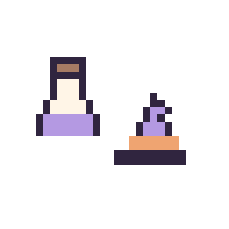 Pixel art Potion simple 12 × 12 et Chapeau de sorcière simple 10 × 10, grille 32 × 32