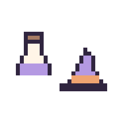 Pixel art Potion simple 12 × 12 et Chapeau de sorcière simple 12 × 12, grille 32 × 32