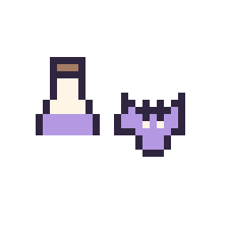 Pixel art Potion simple 12 × 12 et Chauve-souris simple 10 × 10, grille 32 × 32