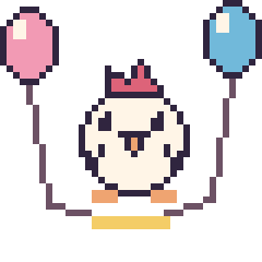 Pixel art Poule avec des ballons, grille 40 × 40