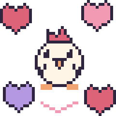 Pixel art Poule avec des cœurs, grille 40 × 40