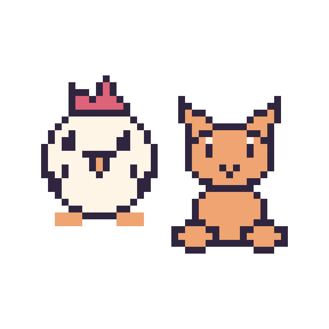 Modèle de pixel art Poule et Chat assis sur une grille de 48 par 48 cases