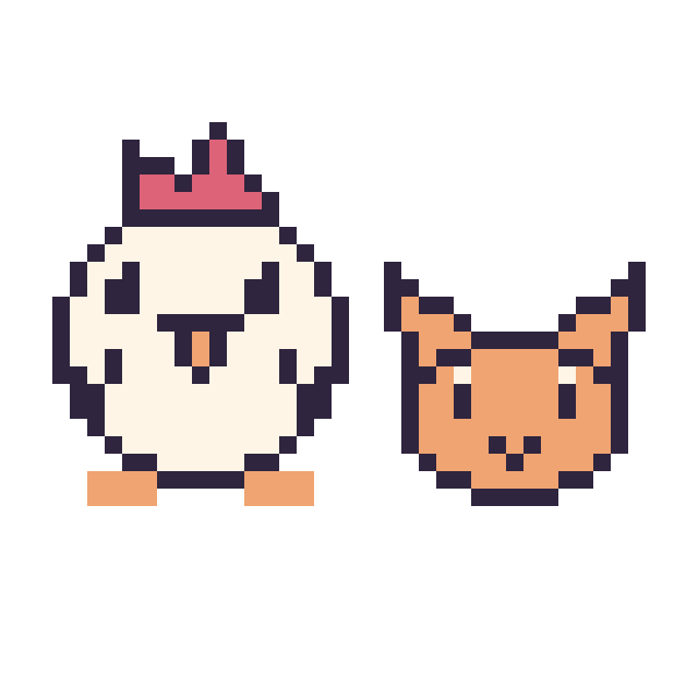 Modèle de pixel art Poule et Chat en portrait sur une grille de 40 par 40 cases