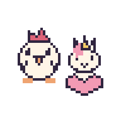 Pixel art Poule et Licorne avec un cœur, grille 48 × 48