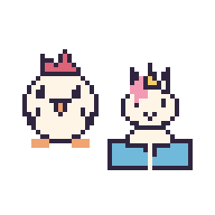 Pixel art Poule et Licorne avec un livre, grille 48 × 48
