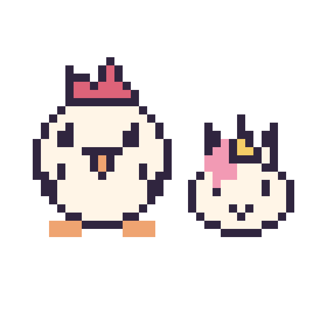 Modèle de pixel art Poule et Licorne en portrait sur une grille de 40 par 40 cases