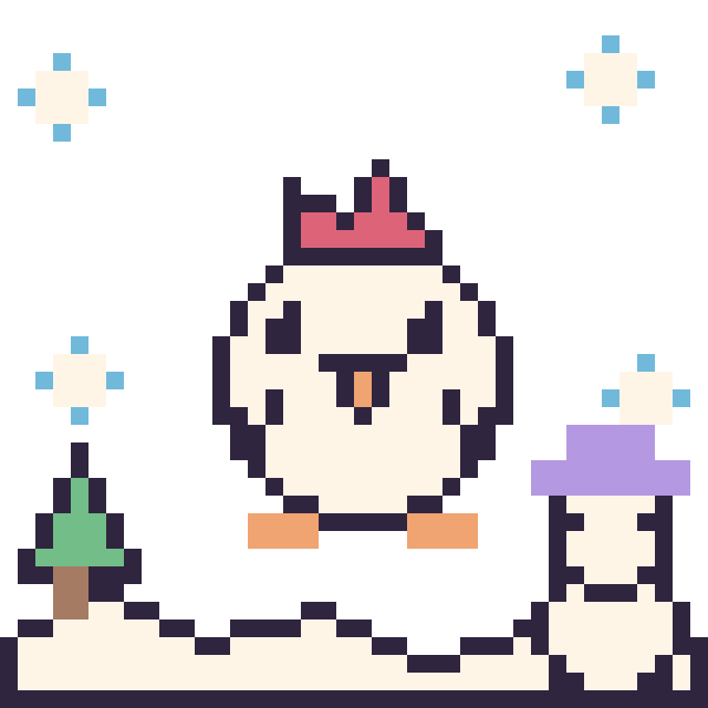 Modèle de pixel art Poule en hiver sur une grille de 40 par 40 cases