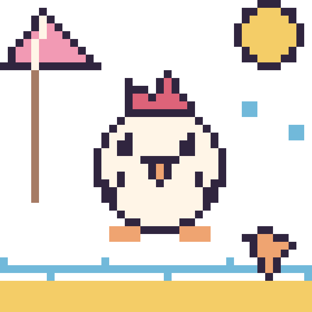 Modèle de pixel art Poule à la plage sur une grille de 40 par 40 cases