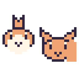 Pixel art Poussifeu mini et Goupix mini, grille 32 × 32
