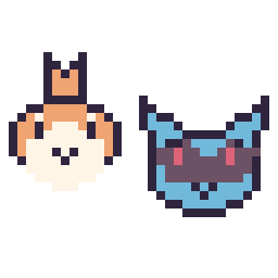 Pixel art Poussifeu mini et Lucario mini, grille 32 × 32