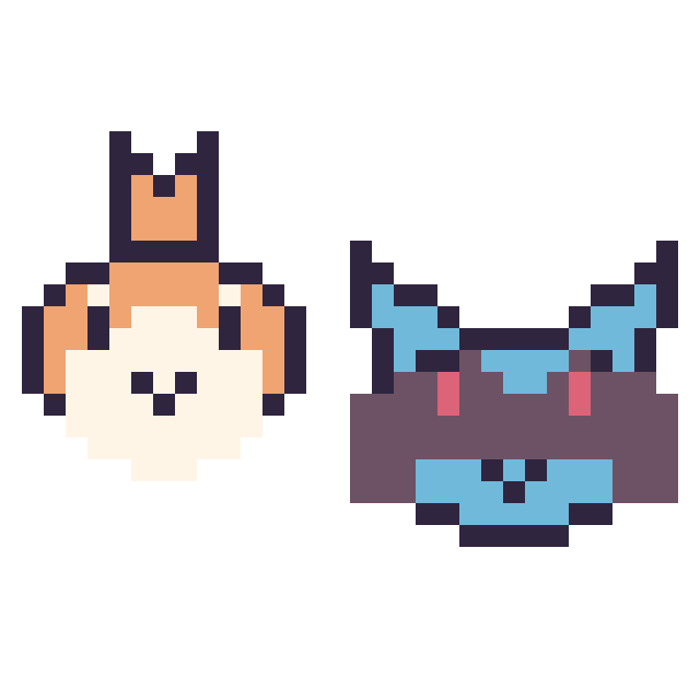 Modèle de pixel art Poussifeu mini et Riolu mini sur une grille de 32 par 32 cases