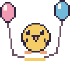 Pixel art Poussin avec des ballons, grille 40 × 40