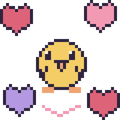 Pixel art Poussin avec des cœurs, grille 40 × 40