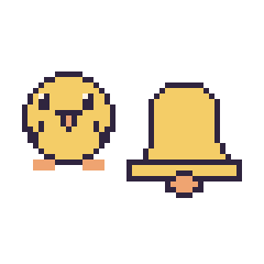 Pixel art Poussin et Cloche, grille 48 × 48