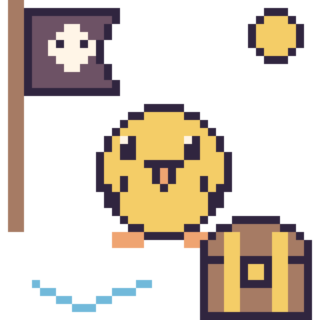Modèle de pixel art Poussin en aventure pirate sur une grille de 40 par 40 cases