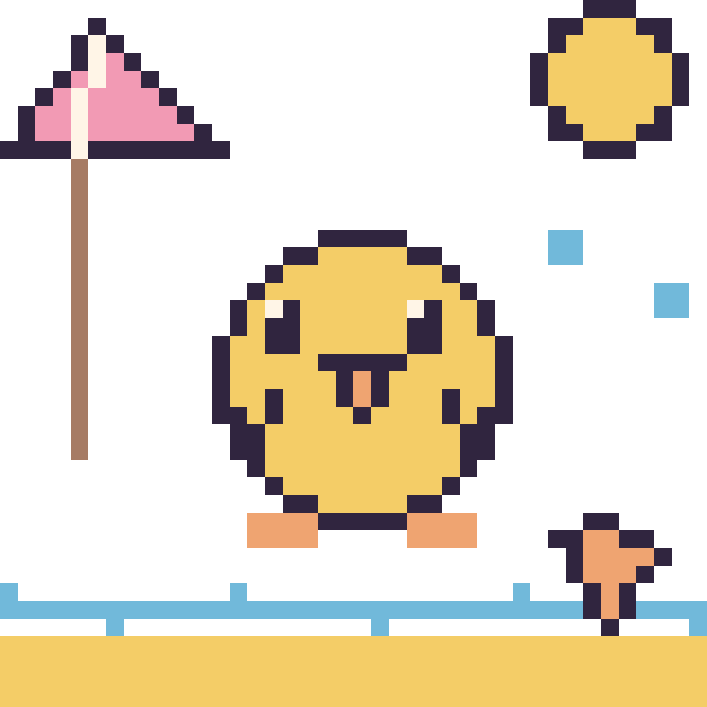 Modèle de pixel art Poussin à la plage sur une grille de 40 par 40 cases