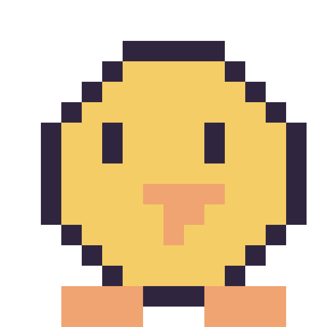 Modèle de pixel art Poussin simple 16 × 16 sur une grille de 16 par 16 cases