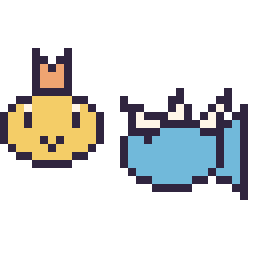 Pixel art Psykokwak mini et Aquali mini, grille 32 × 32
