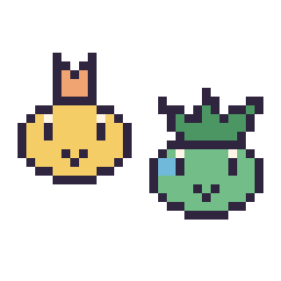 Pixel art Psykokwak mini et Bulbizarre mini, grille 32 × 32