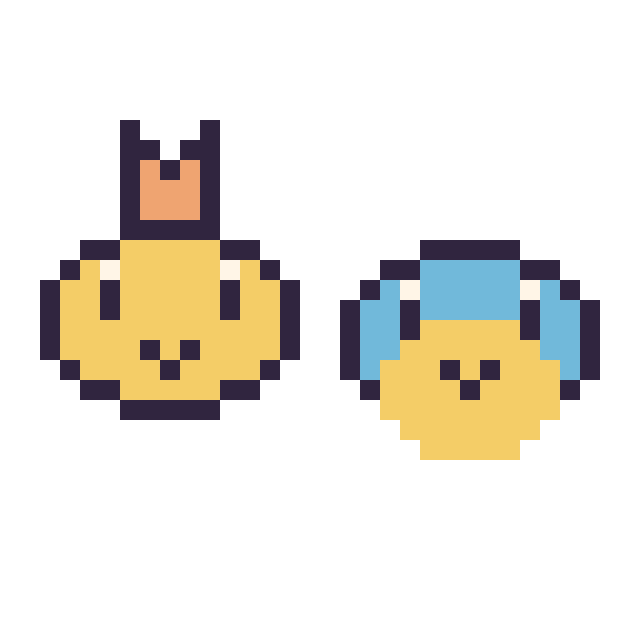 Modèle de pixel art Psykokwak mini et Carapuce mini sur une grille de 32 par 32 cases