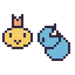 Pixel art Psykokwak mini et Lokhlass mini, grille 32 × 32