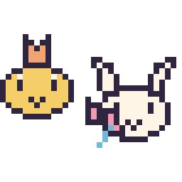 Pixel art Psykokwak mini et Nymphali mini, grille 32 × 32