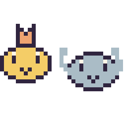 Pixel art Psykokwak mini et Racaillou mini, grille 32 × 32