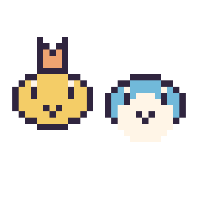 Modèle de pixel art Psykokwak mini et Tiplouf mini sur une grille de 32 par 32 cases