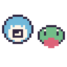 Pixel art Ptitard mini et Arcko mini, grille 32 × 32