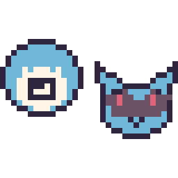 Pixel art Ptitard mini et Lucario mini, grille 32 × 32