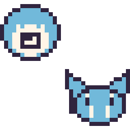 Pixel art Ptitard mini et Nosferapti mini, grille 32 × 32