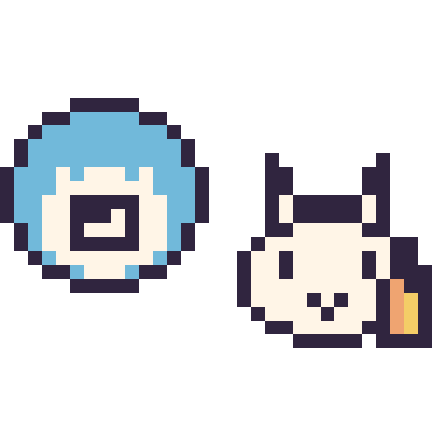 Modèle de pixel art Ptitard mini et Ponyta mini sur une grille de 32 par 32 cases
