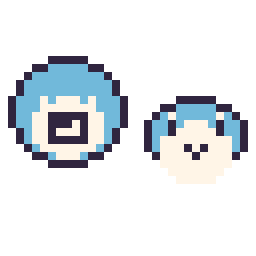 Pixel art Ptitard mini et Tiplouf mini, grille 32 × 32