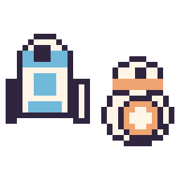 Pixel art R2-D2 mini et BB-8 mini, grille 32 × 32