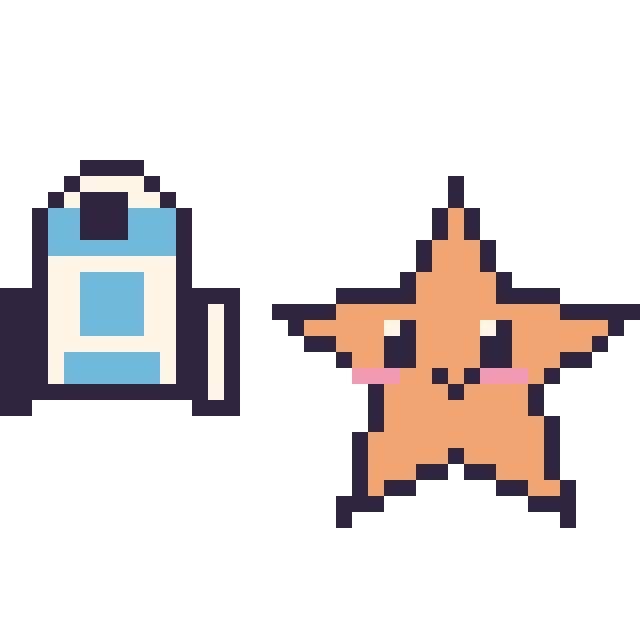 Modèle de pixel art R2-D2 mini et Étoile de mer sur une grille de 40 par 40 cases
