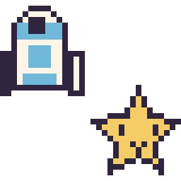 Pixel art R2-D2 mini et Étoile kawaii 16 × 16, grille 32 × 32