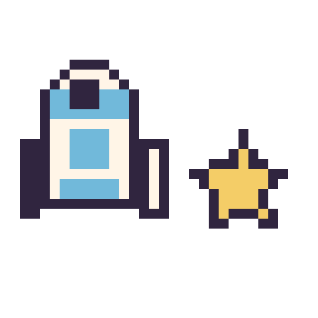 Modèle de pixel art R2-D2 mini et Étoile simple 10 × 10 sur une grille de 32 par 32 cases