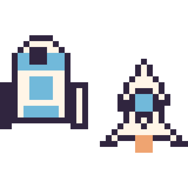 Modèle de pixel art R2-D2 mini et Fusée kawaii 16 × 16 sur une grille de 32 par 32 cases