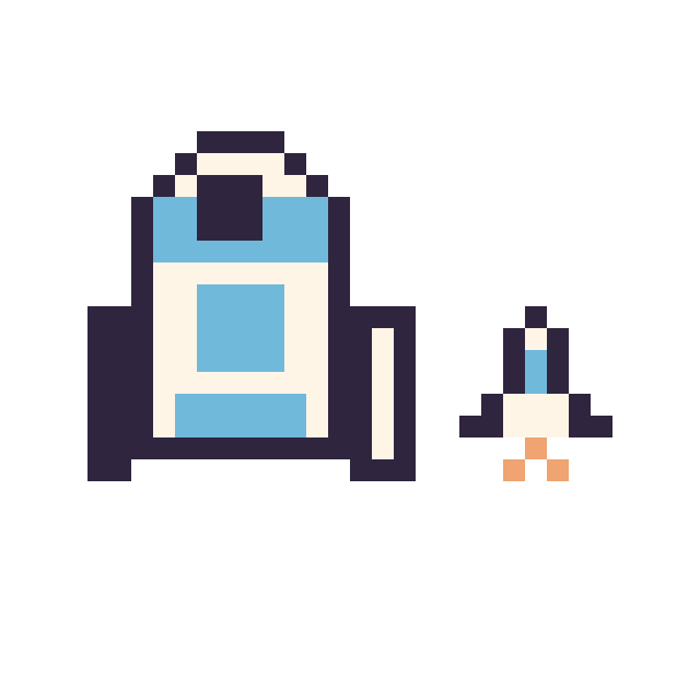 Modèle de pixel art R2-D2 mini et Fusée mini sur une grille de 32 par 32 cases