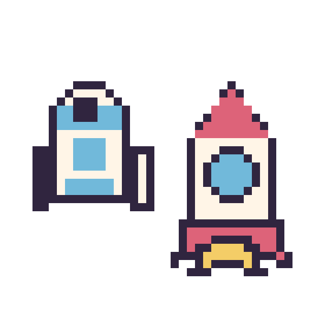 Modèle de pixel art R2-D2 mini et Fusée sur une grille de 40 par 40 cases