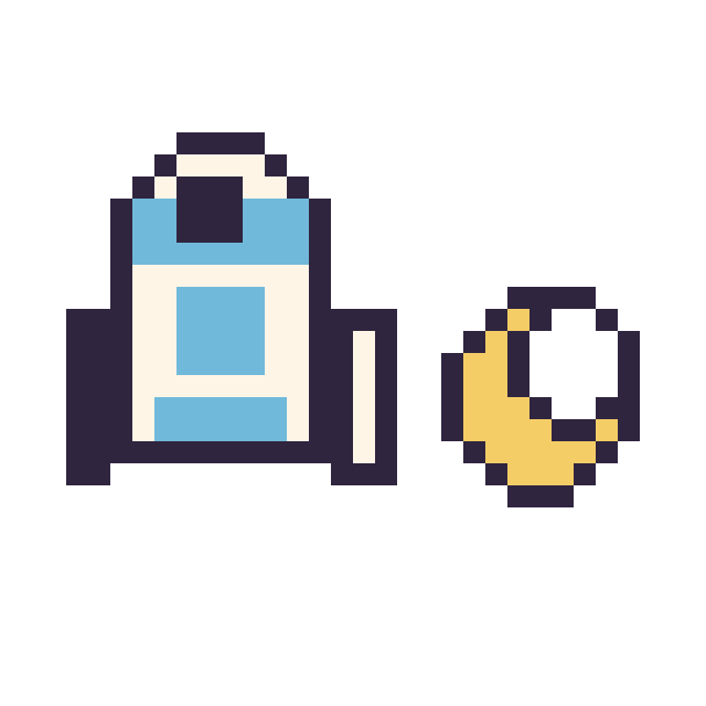 Modèle de pixel art R2-D2 mini et Lune simple 10 × 10 sur une grille de 32 par 32 cases