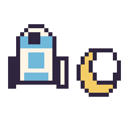 Pixel art R2-D2 mini et Lune simple 12 × 12, grille 32 × 32