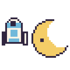 Pixel art R2-D2 mini et Lune, grille 40 × 40