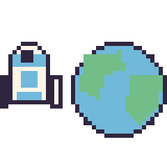 Pixel art R2-D2 mini et Planète Terre, grille 40 × 40