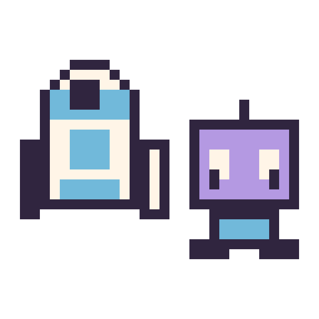 Modèle de pixel art R2-D2 mini et Robot kawaii 16 × 16 sur une grille de 32 par 32 cases