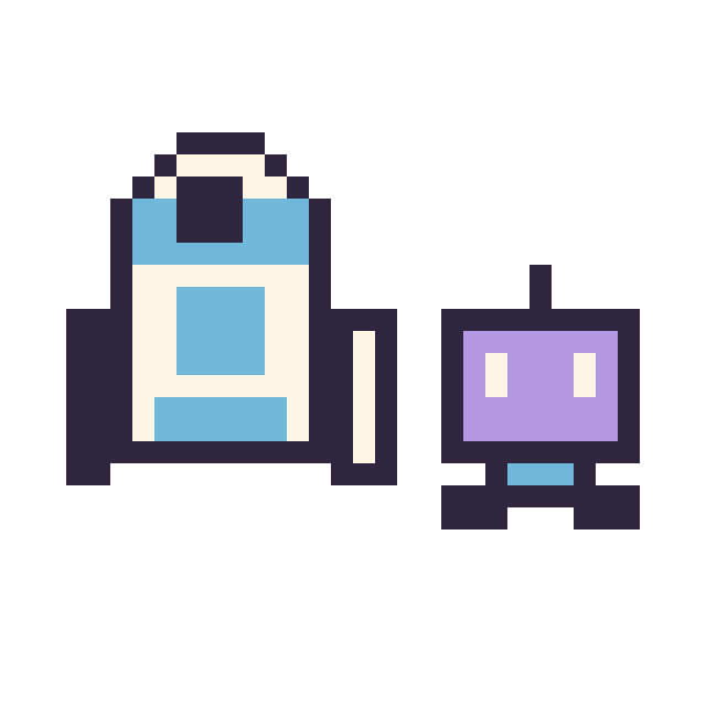 Modèle de pixel art R2-D2 mini et Robot simple 12 × 12 sur une grille de 32 par 32 cases